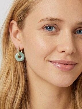 Natural Green Aventurine Donut Gold Plated Hoop Earrings For Women NEW